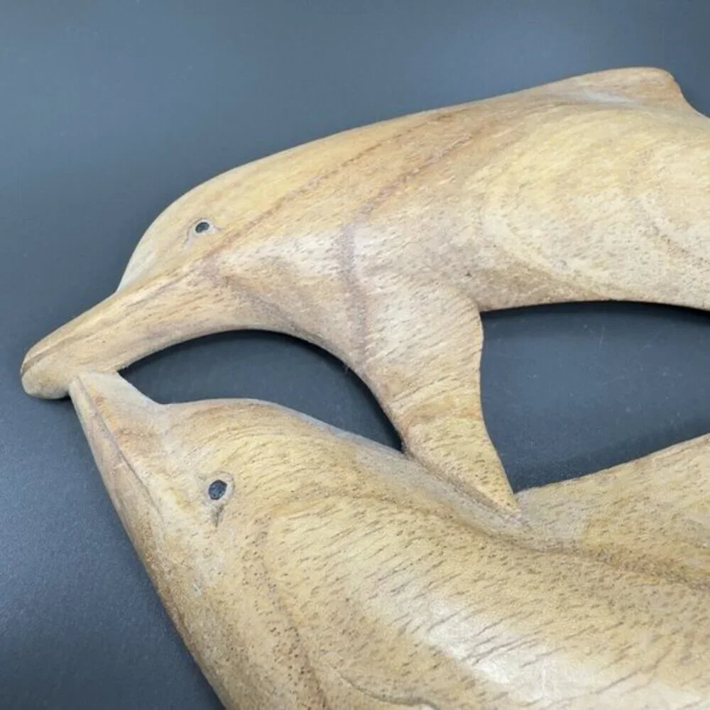 Vintage‎ Hand Carved Wood Dolphins Swimming Wall Art Wall Hanging Figurine Decor